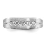 IBGoodman 14k White Gold Men's Polished Satin and Grooved 1/4 Carat AA Quality Diamond 5-Stone Ring - Image 6
