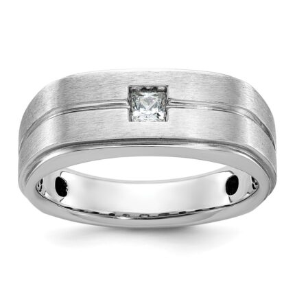 14k White Gold IBGoodman Men's Polished and Satin 1/6 carat Diamond Complete Ring