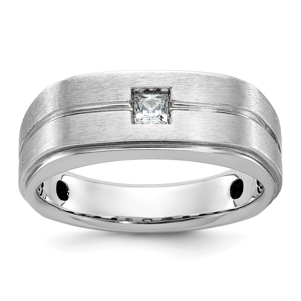 B63366-4WAA-1.jpg 14k White Gold IBGoodman Men's Polished and Satin 1/6 carat Diamond Complete Ring - Image 1