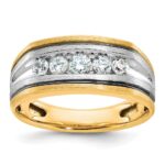 IBGoodman 10k Two-tone Men's Polished Satin and Grooved 5-Stone Ring Mounting