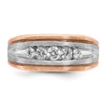 IBGoodman 14k White and Rose Gold Men's Polished Satin and Grooved 5-Stone Ring Mounting - Image 6