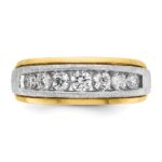 IBGoodman 14k Two-tone Men's Polished Satin and Grooved 7-Stone 3/4 Carat AA Quality Diamond Ring - Image 6