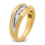 IBGoodman 14k with White Rhodium Men's Polished Satin and Grooved 3-Stone 1/2 Carat AA Quality Diamond Ring - Image 8