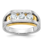 IBGoodman 14k Two-tone 1 carat Lab Grown Diamond VS/SI+ G+ Three Stone Complete Men's Ring