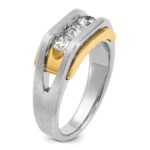 IBGoodman 14k Two-tone Men's Polished Satin and Cut-Out 3-Stone 1 Carat AA Quality Diamond Ring - Image 7