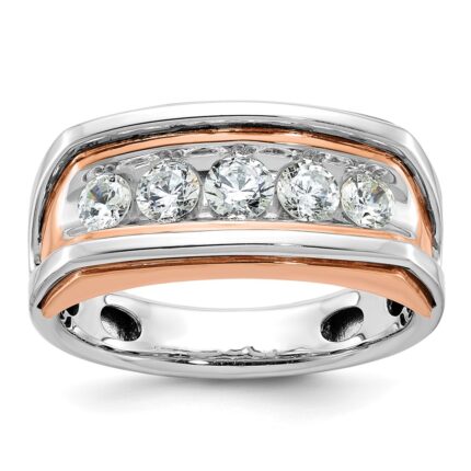IBGoodman 14k White and Rose Gold Men's Polished and Cut-Out 5-Stone 1 Carat AA Quality Diamond Ring