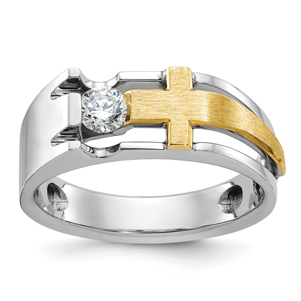 B63589-4WYAA.jpg IBGoodman 14k Two-tone Men's Polished Satin and Cut-Out 1/3 Carat AA Quality Diamond Cross Ring - Image 1