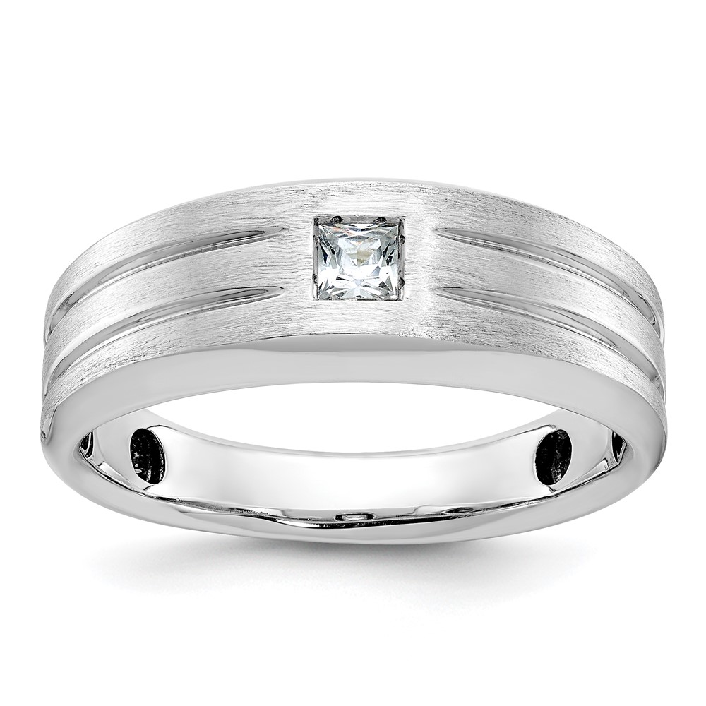 B63688-4WAA.jpg 14k White Gold IBGoodman Men's Polished and Satin 1/6 carat Diamond Complete Ring - Image 1