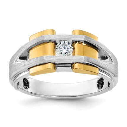 14k Two-tone IBGoodman Men's Polished and Satin 1/5 carat Diamond Complete Ring