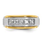 IBGoodman 14k Two-tone Men's Polished Satin and Grooved Square 5-Stone 1 Carat AA Quality Diamond Ring - Image 6