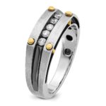 IBGoodman 14k Two-tone Men's Polished Satin and Grooved 5-Stone Ring Mounting - Image 8