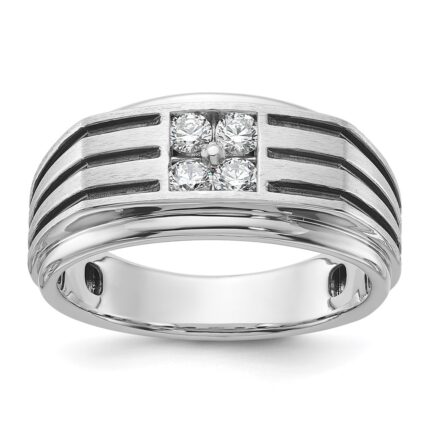 IBGoodman 14k White Gold with Black Rhodium 1/3 carat Lab Grown Diamond VS/SI+ G+ Complete Polished and Grooved Men's Ring