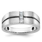 IBGoodman 14k White Gold with Black Rhodium 1/5 carat Lab Grown Diamond VS/SI+ G+ Complete Satin and Grooved Three Stone Men's Ring