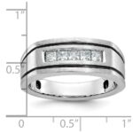 IBGoodman 14k White Gold Men's Polished Satin and Grooved Square 5-Stone Ring Mounting - Image 3
