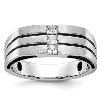 14k White Gold with Black Rhodium IBGoodman Men's Satin 1/3 carat Diamond Complete Ring