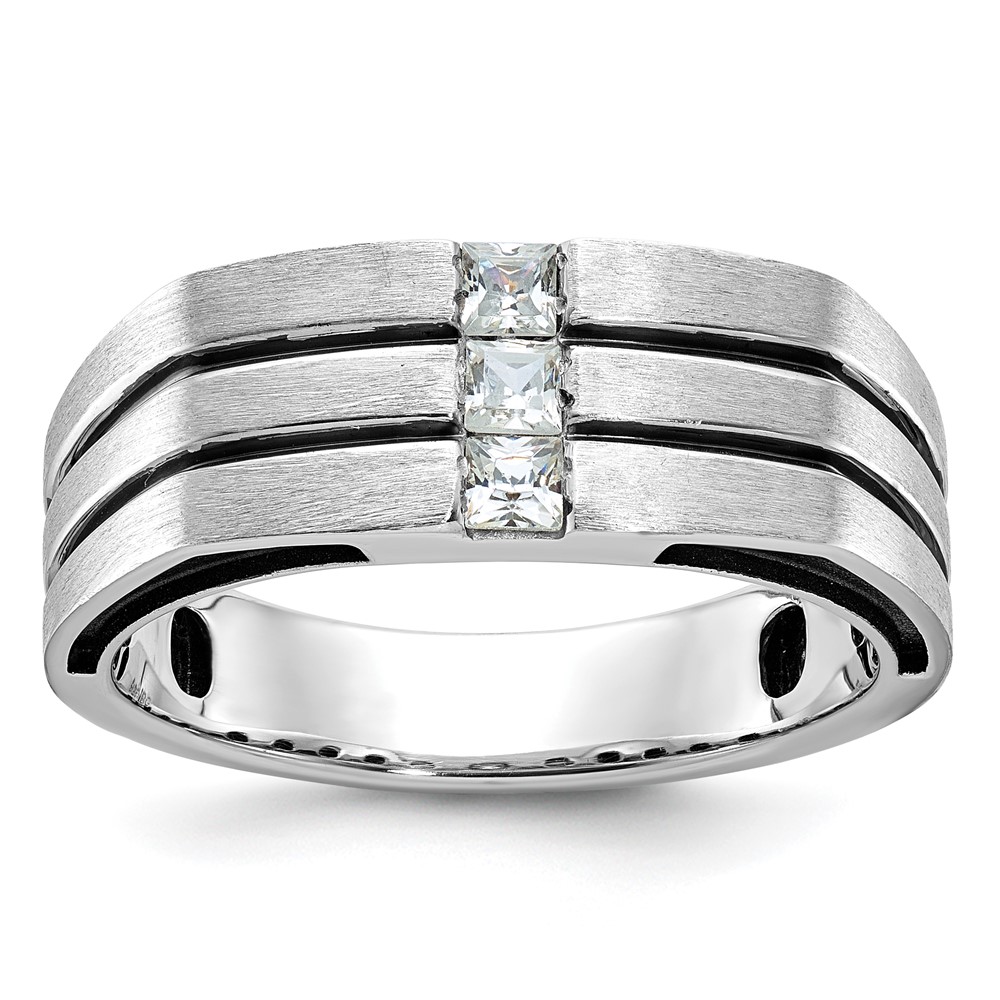 B63803-4WAA.jpg 14k White Gold with Black Rhodium IBGoodman Men's Satin 1/3 carat Diamond Complete Ring - Image 1