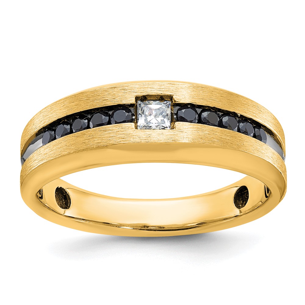 B63819-0YA-1.jpg 10k Yellow Gold with Black Rhodium IBGoodman Men's Polished and Brushed Black and White Diamond Ring - Image 1