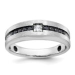 14k White Gold with Black Rhodium IBGoodman Men's Polished and Brushed Black and White Diamond Complete Ring
