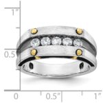 IBGoodman 14k Two-tone Men's Polished Satin and Grooved 5-Stone Ring Mounting - Image 3