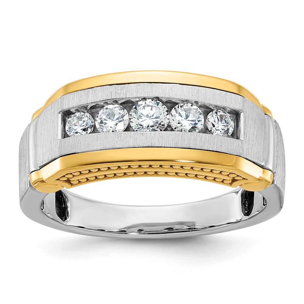 B63873-4WYAA-1.jpg IBGoodman 14k Two-tone Men's Polished Satin and Beaded 5-Stone 1/2 Carat AA Quality Diamond Ring - Image 1