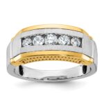 IBGoodman 14k Two-tone Men's Polished Satin and Beaded 5-Stone Ring Mounting