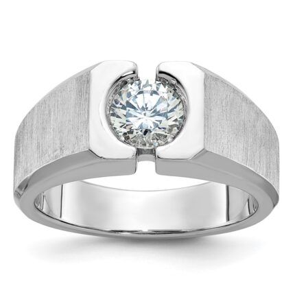 IBGoodman 14k White Gold 1 carat Lab Grown Diamond VS/SI+ G+ Complete Polished and Satin Men's Ring