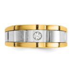 IBGoodman 14k Two-tone Men's Polished Satin and Grooved 1/10 Carat AA Quality Diamond Ring - Image 6
