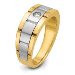 IBGoodman 14k Two-tone Men's Polished Satin and Grooved 1/10 Carat AA Quality Diamond Ring - Image 8
