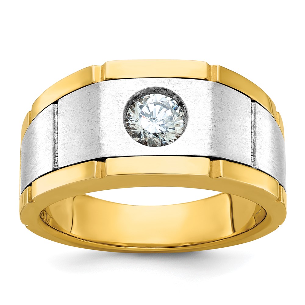 B63915-4YWAA.jpg IBGoodman 14k Two-tone Men's Polished Satin and Grooved 1/2 Carat AA Quality Diamond Ring - Image 1