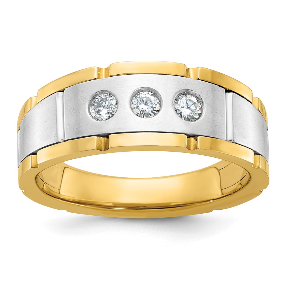 B63924-4YWAA-1.jpg IBGoodman 14k Two-tone 1/4 carat Lab Grown Diamond VS/SI+ G+ Complete Three Stone Men's Ring - Image 1