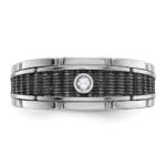 IBGoodman 14k White Gold Men's Polished and Textured Solitaire Ring Mounting - Image 6