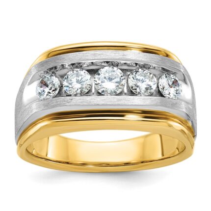IBGoodman 14k Two-tone Men's Polished Satin and Grooved 5-Stone Ring Mounting