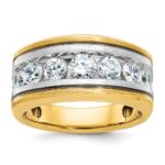 IBGoodman 14k Two-tone Men's Polished Satin and Grooved 7-Stone Ring Mounting
