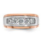 IBGoodman 14k White and Rose Gold Men's Polished and Satin 5-Stone 1 Carat AA Quality Diamond Ring - Image 6
