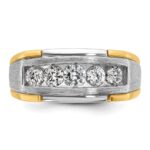 IBGoodman 14k Two-tone Men's Polished Satin and Grooved 5-Stone 1 Carat AA Quality Diamond Ring - Image 6