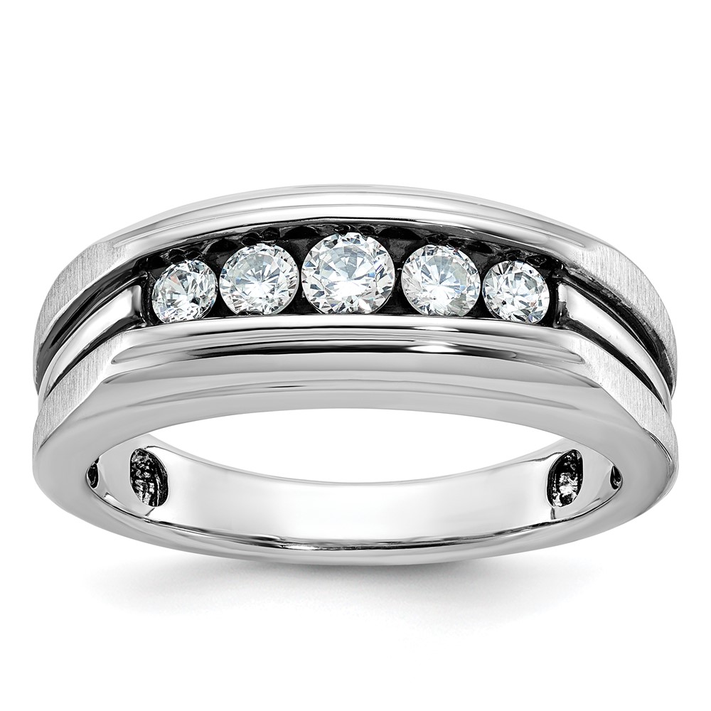 B63996-4WAA.jpg IBGoodman 14k White Gold with Black Rhodium Men's Polished Satin and Grooved 5-Stone 1/2 Carat AA Quality Diamond Ring - Image 1