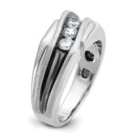 IBGoodman 14k White Gold with Black Rhodium Men's Polished Satin and Grooved 3-Stone 1/2 Carat AA Quality Diamond Ring - Image 8