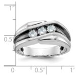 IBGoodman 14k White Gold with Black Rhodium Men's Polished Satin and Grooved 3-Stone 1/2 Carat AA Quality Diamond Ring - Image 3