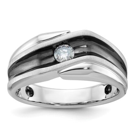 IBGoodman 14k White Gold Men's Polished Satin and Grooved Solitaire Ring Mounting