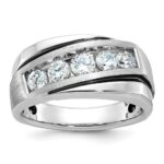 10k White Gold Men's Polished Satin and Grooved Ring Mounting