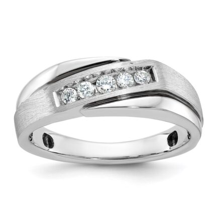 IBGoodman 14k White Gold Polished Satin and Grooved Men's Ring Mounting