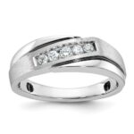 IBGoodman 14k White Gold with Black Rhodium 1/4 carat Lab Grown Diamond VS/SI+ G+ Complete Polished Satin and Grooved Men's Ring