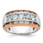 IBGoodman 14k Two Tone Rose and White Gold 1 carat Lab Grown Diamond VS/SI+ G+ Complete Satin Five Stone Cut Out Men's Ring