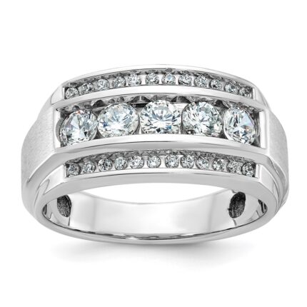 IBGoodman 14k White Gold 1 1/5 carat Lab Grown Diamond VS/SI+ G+ Complete Polished and Satin Three Row Men's Ring