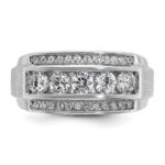 IBGoodman 14k White Gold Men's Polished and Satin 3-Row 1 1/4 Carat AA Quality Diamond Ring - Image 6