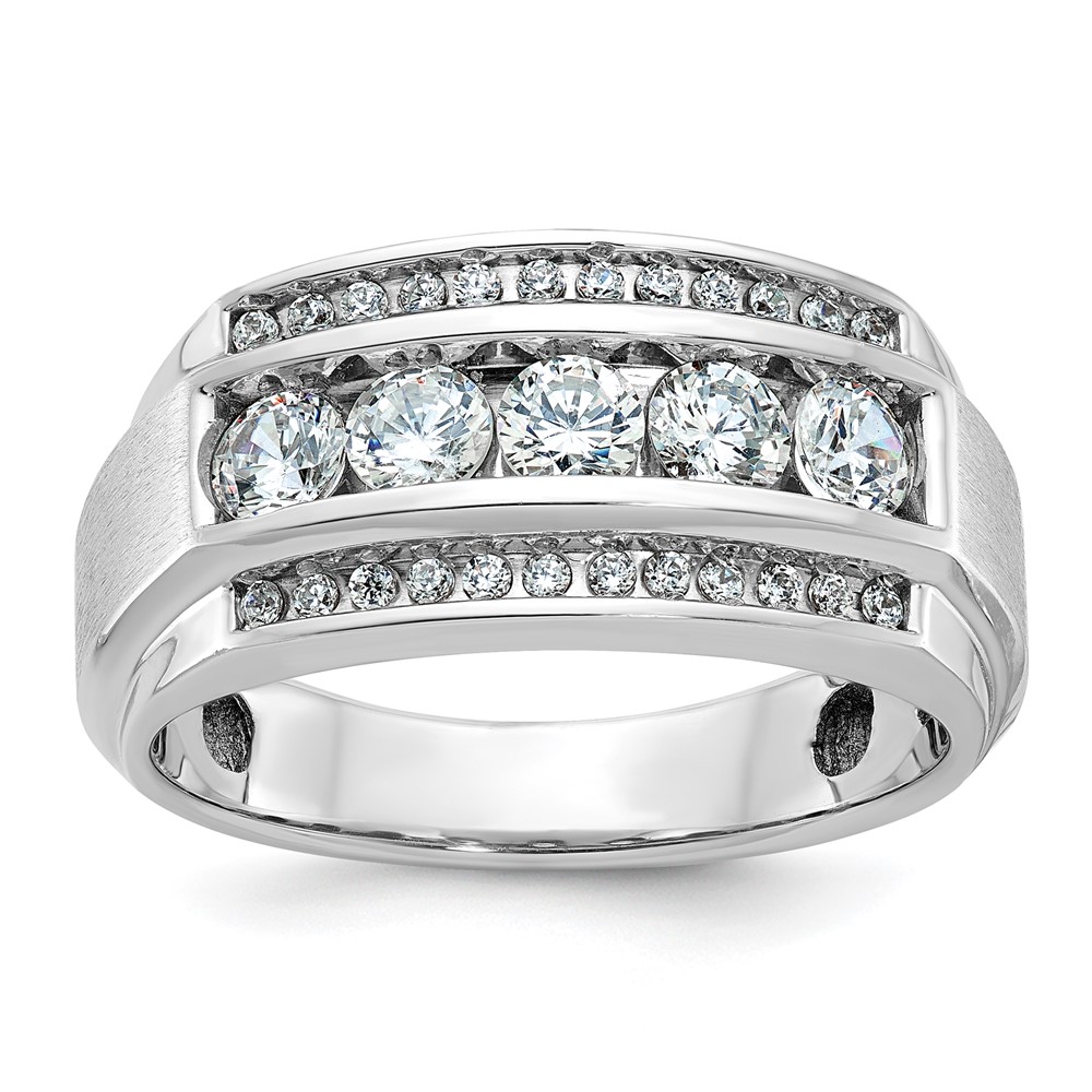 B64046-4WAA.jpg IBGoodman 14k White Gold Men's Polished and Satin 3-Row 1 1/4 Carat AA Quality Diamond Ring - Image 1