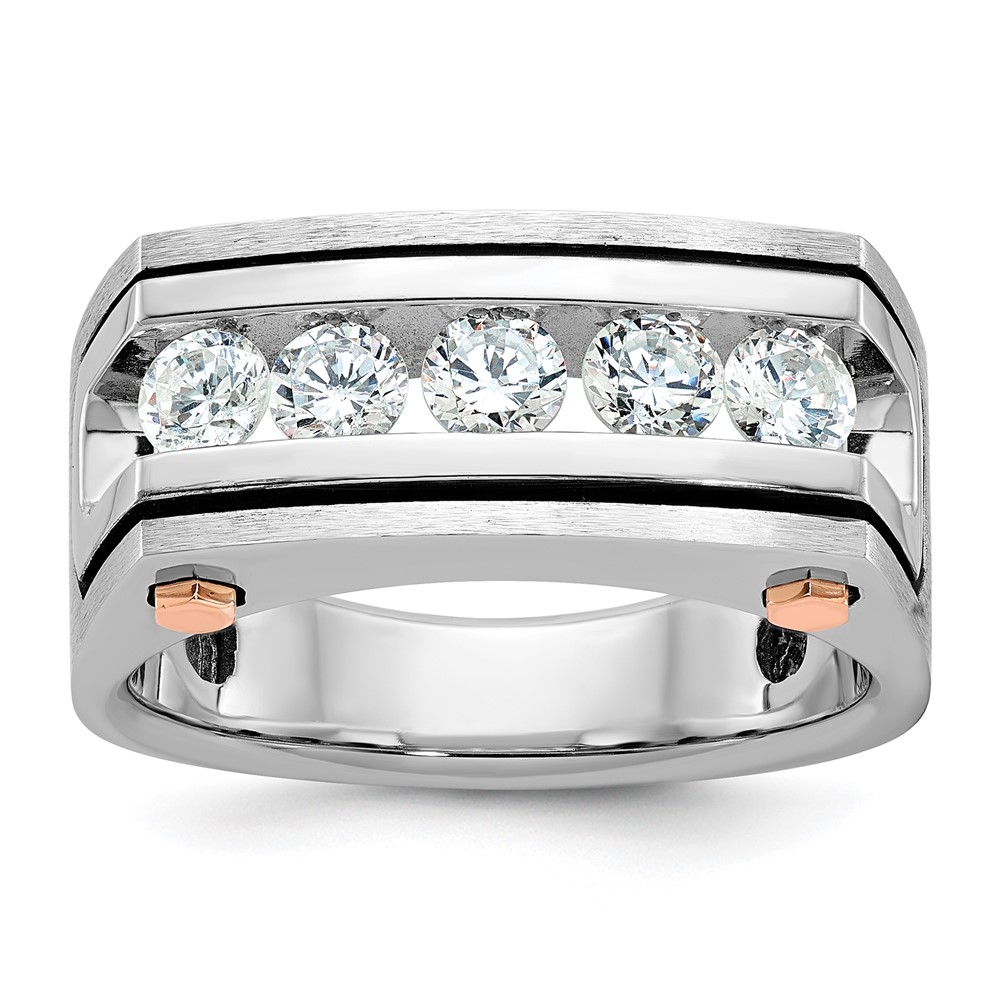 B64049-4WRAA-1.jpg IBGoodman 14k White and Rose Gold with Black Rhodium Men's Polished Satin and Grooved 5-Stone 1 Carat AA Quality Diamond Ring - Image 1