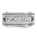 IBGoodman 14k Two Tone Rose and White Gold with Black Rhodium 1 carat Lab Grown Diamond VS/SI+ G+ Five Stone Complete Polished Satin and Grooved Men's Ring - Image 4