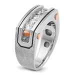 IBGoodman 14k Two Tone Rose and White Gold with Black Rhodium 1 carat Lab Grown Diamond VS/SI+ G+ Five Stone Complete Polished Satin and Grooved Men's Ring - Image 6