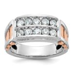 IBGoodman 14k Two Tone Rose and White Gold 1 carat Lab Grown Diamond VS/SI+ G+ Complete Two-Row Cut-Out Men's Ring